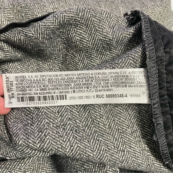 ZARA Black/ White Herringbone Wide Leg Pants Small Elastic Waist Dress Trousers - Picture 8 of 12